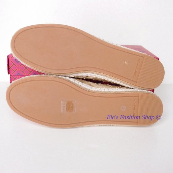 NIB Tory Burch Ines Woven Leather Espadrille Flat Spark Gold US 7 9 9.5 AUTHENTC - Picture 13 of 14